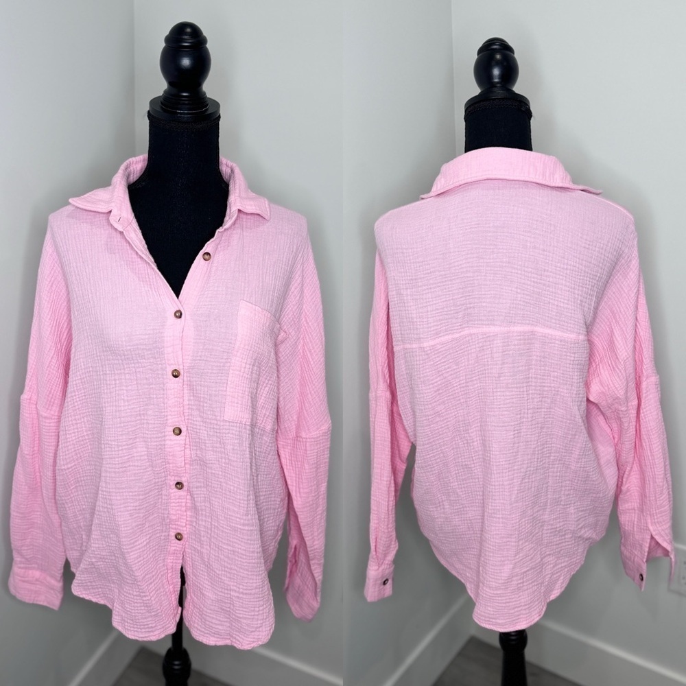 Paintcolors Pink Oversized Long Sleeve Button Up (M)
